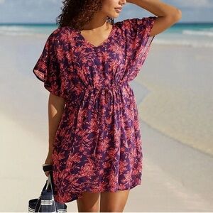 Lands' End Pink and Purple Floral Swim Cover-Up/Lightweight dress
